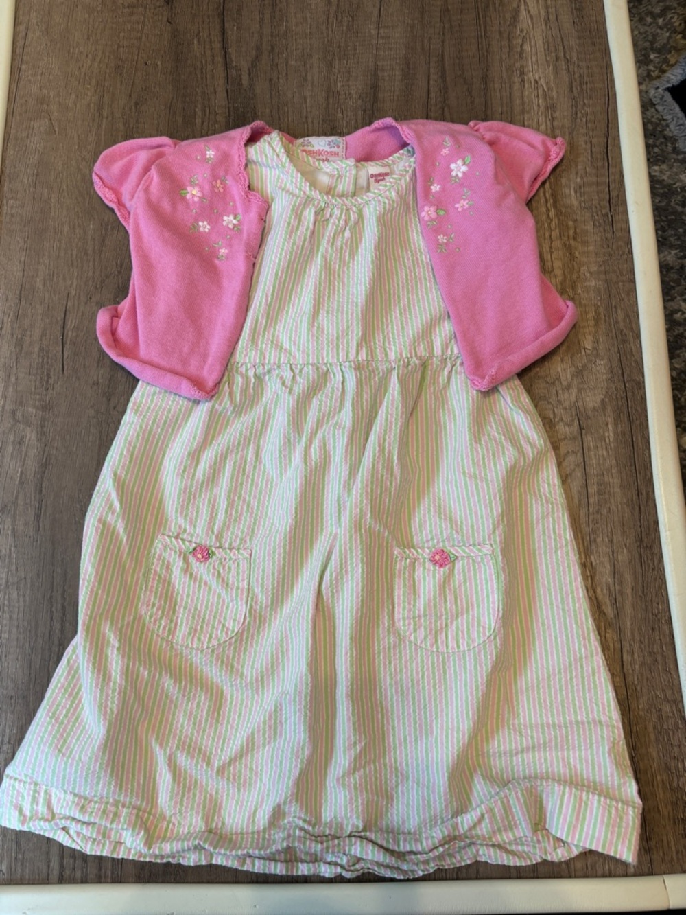 Y2K 2000s OshKosh B'gosh Pink Bolero & Green-White Striped Dress